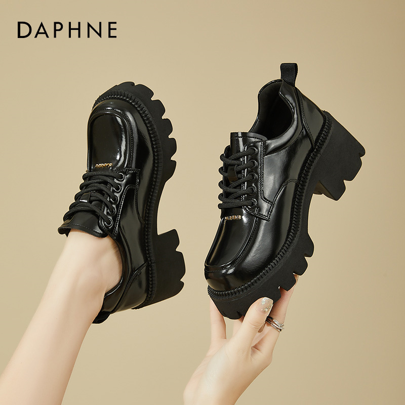 88VIP會員：DAPHNE 達芙妮 松糕鞋女厚底2024新款女鞋真皮漆皮單鞋增高春秋英倫小皮鞋