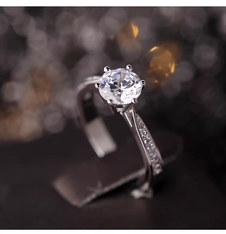 一克拉六爪仿真鉆戒情侶結婚對戒活口可調節戒指婚禮儀式用道具