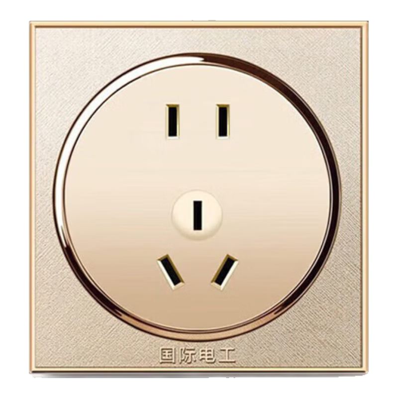 需首購(gòu)：TEP 國(guó)際電工 86型暗裝墻壁電源開(kāi)關(guān)圓形香檳 五孔(10A) 插座