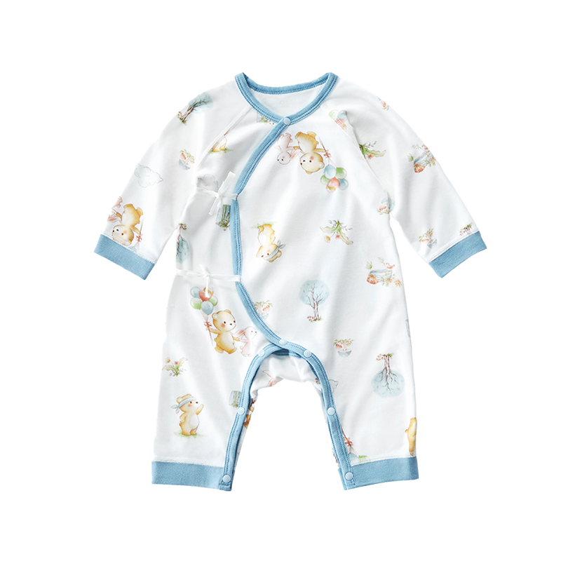 莫爾兔 新初生嬰兒連體爬服a類純棉嬰兒上衣春秋寶寶A類內搭全棉護肚子