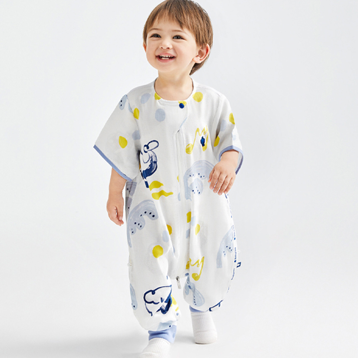 babycare 夏季速干透氣短袖分腿睡袋嬰幼兒童紗布薄款寶寶防踢被