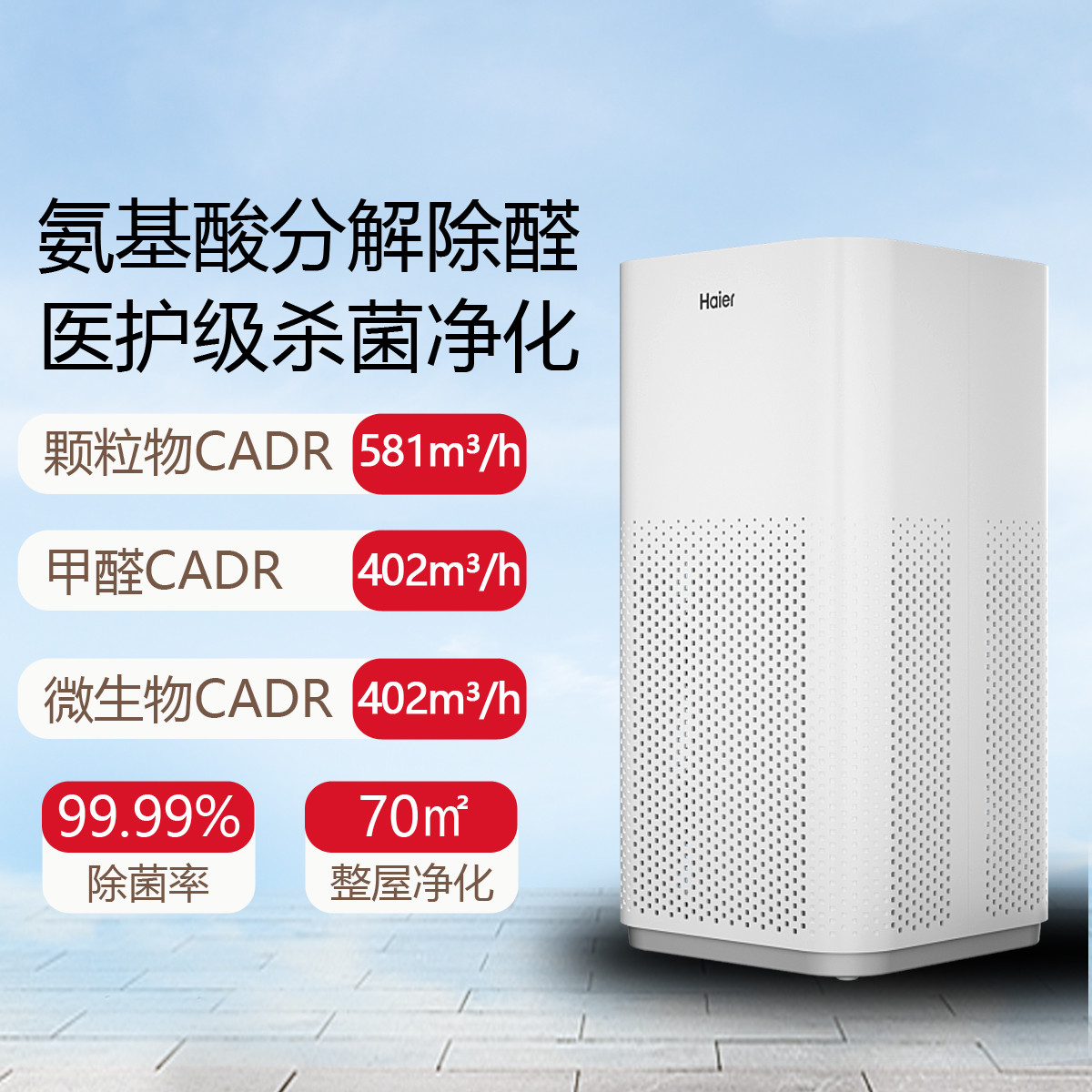 海爾 Haier 空氣凈化器除甲醛除菌異味去煙家用寵物貓毛臥室辦公室空間凈化機(jī)