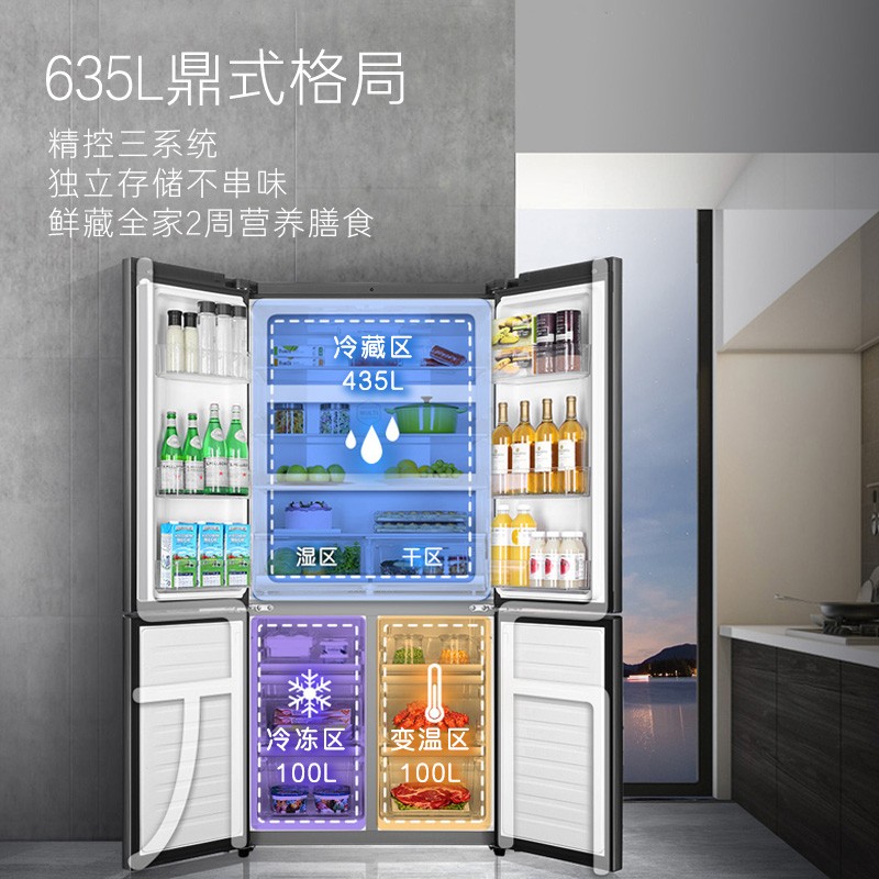 卡薩帝 原石系列 BCD-635WVPAU1 風(fēng)冷十字對開門冰箱 635L 黑色