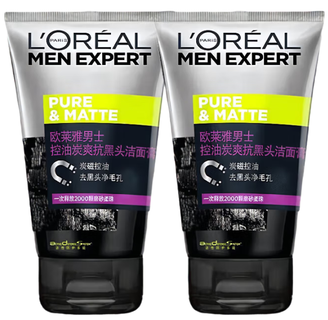 深層潔凈!L'OREAL 歐萊雅 男士控油炭爽抗黑頭潔面膏 50ml*2支