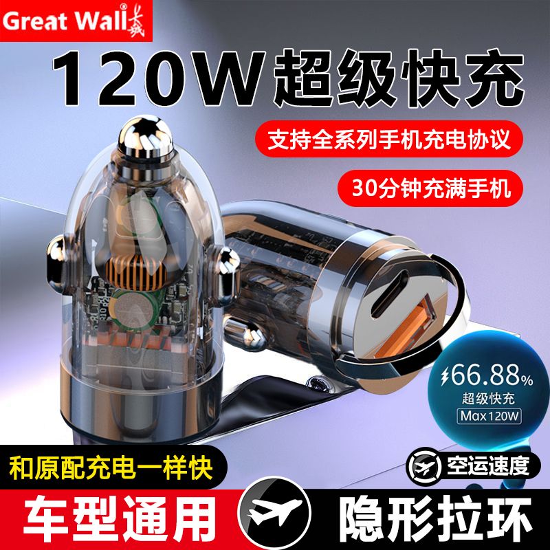 Great Wall 長城 2024120W超級快充車載充電通用雙口賽博朋克迷你閃充usb車充