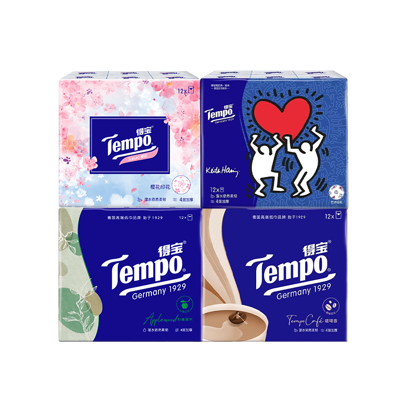 Tempo 得寶 4層加厚混合手帕紙48包便攜可濕水面巾紙餐巾紙巾Q