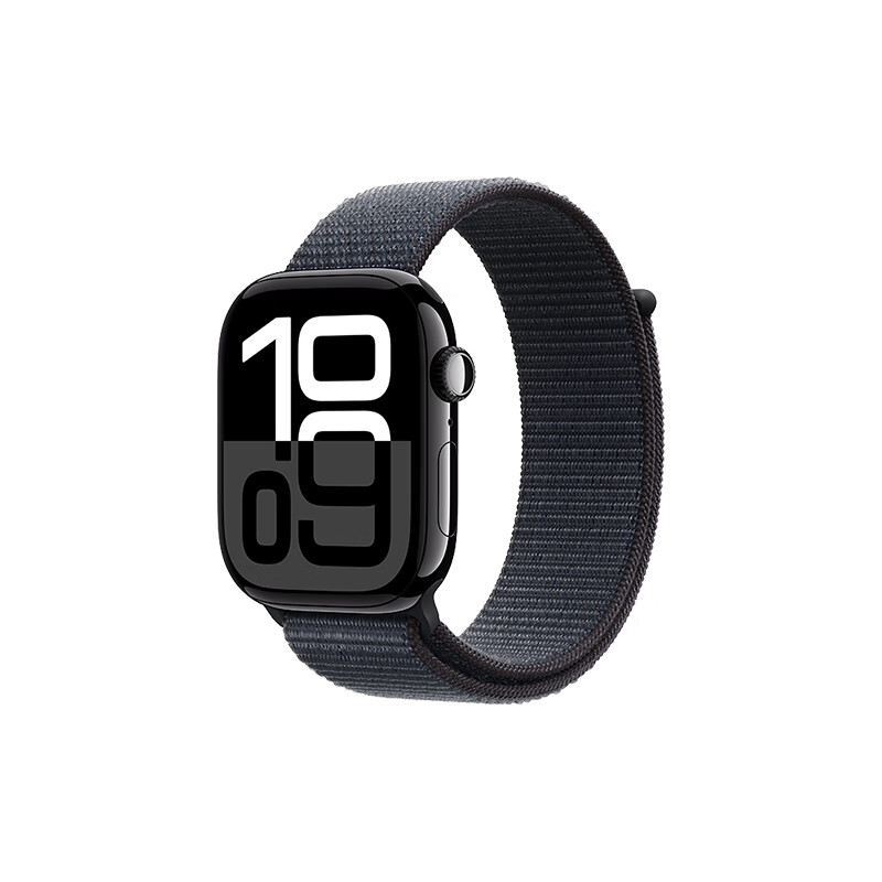 蘋果 Apple Watch Series 10 GPS+蜂窩網絡 智能手表 46mm 亮黑色鋁金屬表殼 濃墨色回環式運動表帶