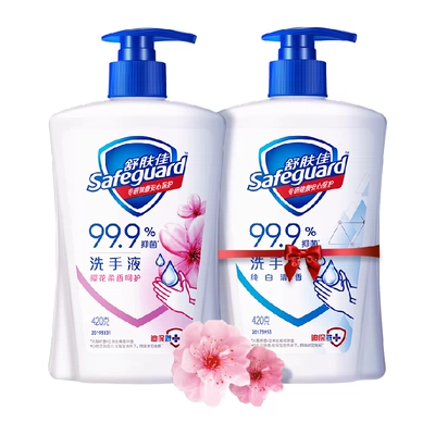 88VIP: 舒膚佳洗手液家用兒童99.9﹪抑菌非免洗純白櫻花420g*2正品官方