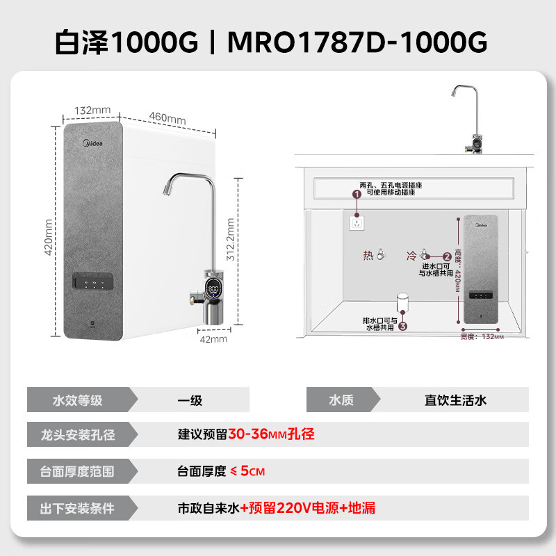 美的 白澤系列 MRO1787D-1000G 反滲透純水機 1000G