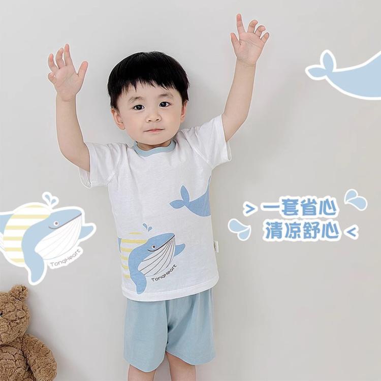 童戀初心 寶寶短袖套裝夏季薄款嬰兒純棉分體夏天家居衣服男女兒童短褲夏裝