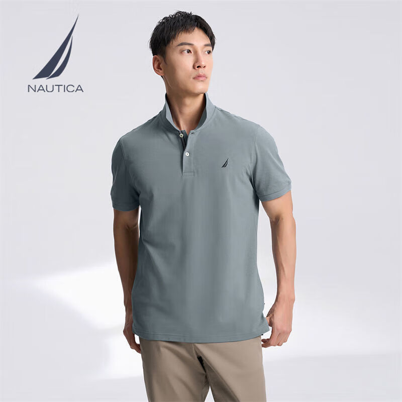 NAUTICA 男裝25春夏商務(wù)休閑舒適親膚棉氨透氣短袖POLO男 霧霾藍(lán)41H L
