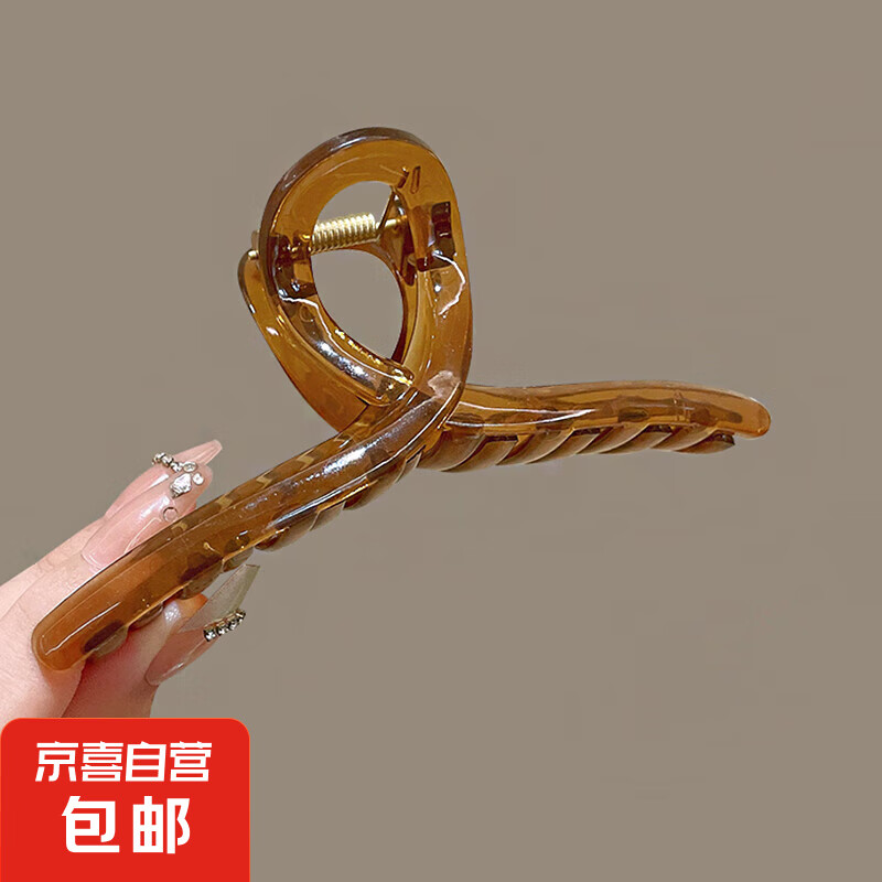概率券：高級感配飾鯊魚夾抓夾果凍色咖色