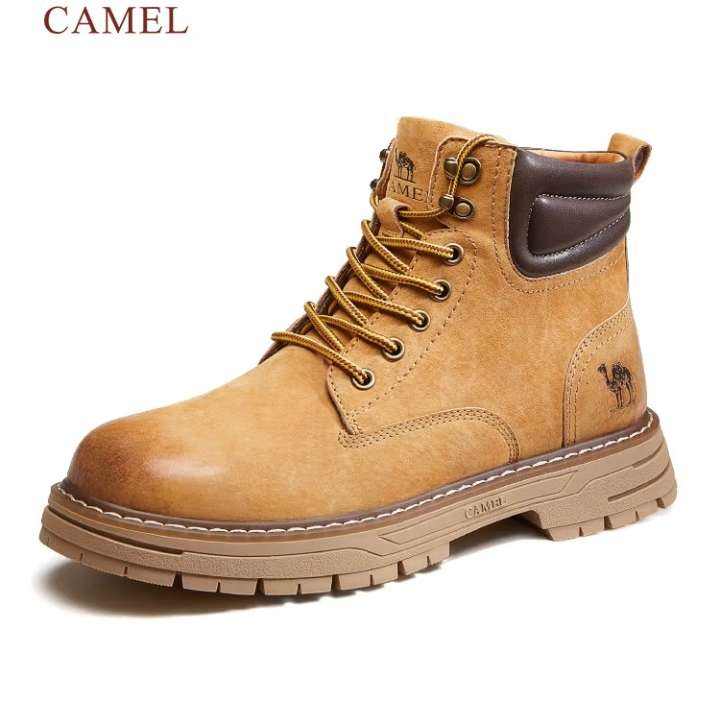 PLUS會員：駱駝 CAMEL 男鞋新款復古休閑時裝靴增高厚底戶外工裝男士大黃靴 G13W076024