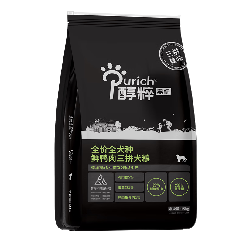 PLUS會(huì)員: 醇粹黑標(biāo)狗糧 全犬種鮮鴨肉三拼凍干15kg