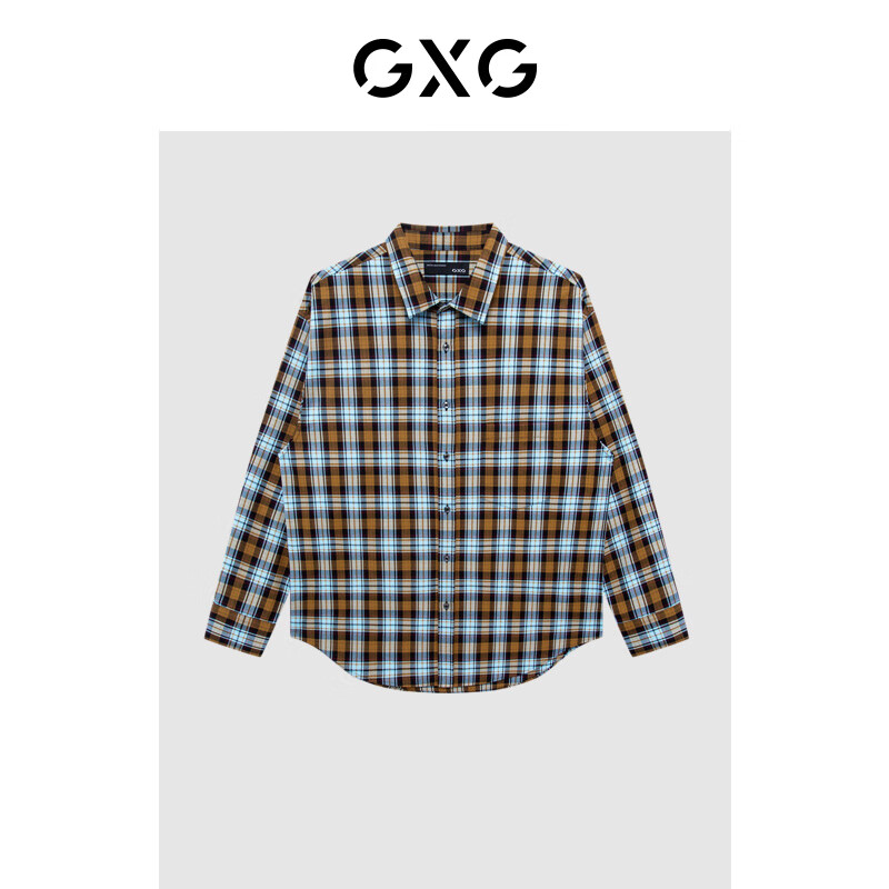 PLUS會員：GXG 少年時代系列 藍咖格時尚長袖襯衫 GE1030045A