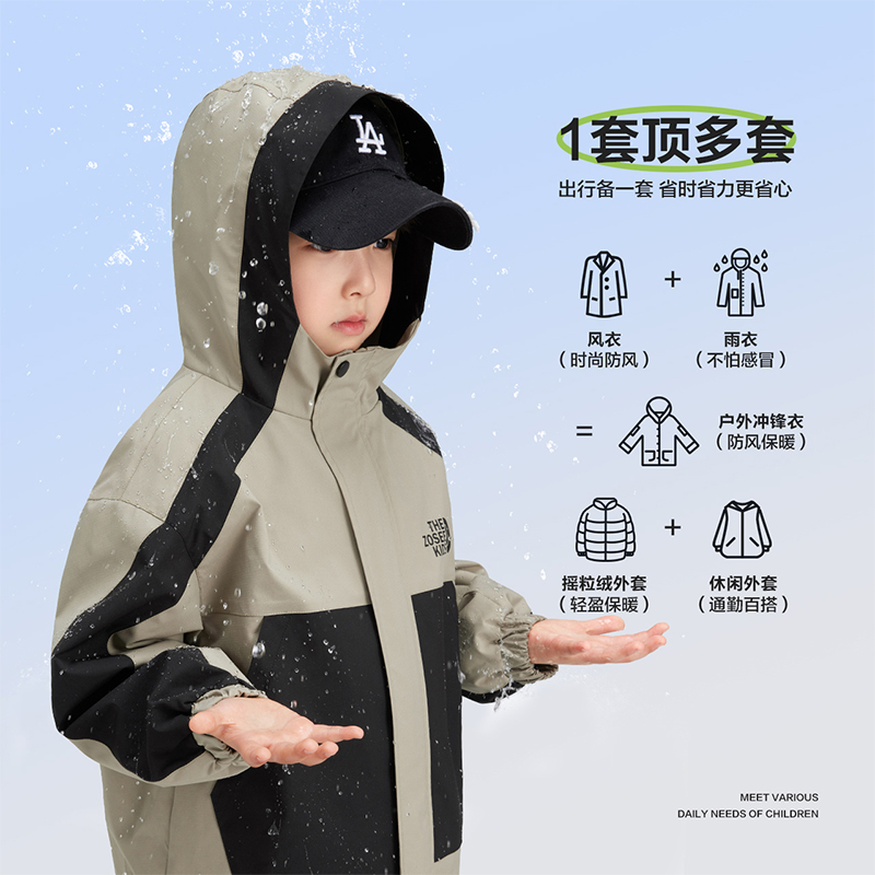 88VIP會員：ZOSEE 左西 童裝男童沖鋒衣三合一兒童外套春秋戶外防水洋氣搖粒絨秋冬裝