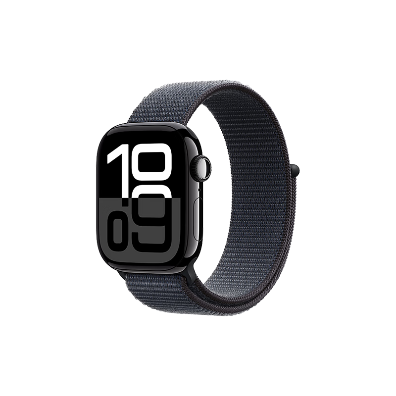 再降價、plus:Apple/蘋果 Watch Series 10 智能手表GPS款42毫米亮黑色鋁金屬表殼濃墨色回環式運動表帶MX1Q3CH/B