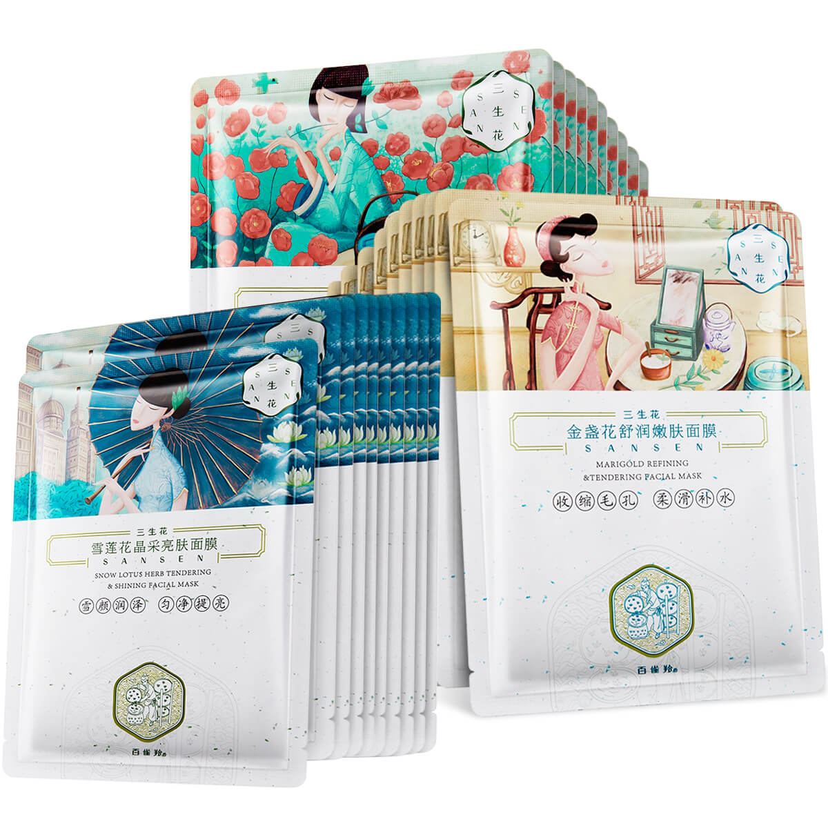 88VIP會員：百雀羚 0.9一片！15片三生花補水保濕嫩膚面膜三款隨機發緊致收縮毛孔