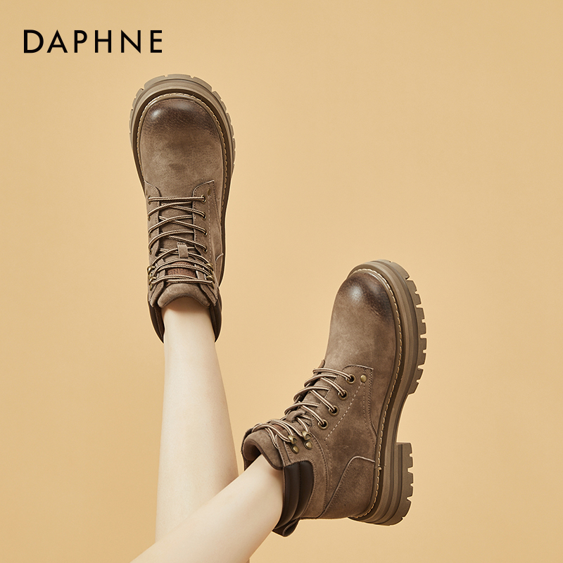 88VIP會員：DAPHNE 達芙妮 真皮馬丁靴女2024新款女款鞋子短靴