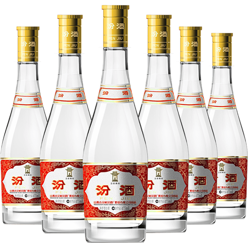 PLUS:汾酒 黃蓋玻汾 清香型白酒 53度 475mL*6瓶 整箱裝非原箱