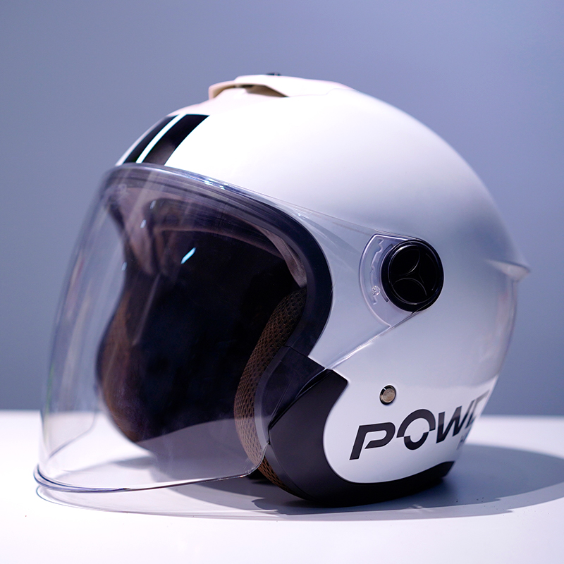 POWDA 安全頭盔 3C認證 亮白黑條紋 透明長鏡