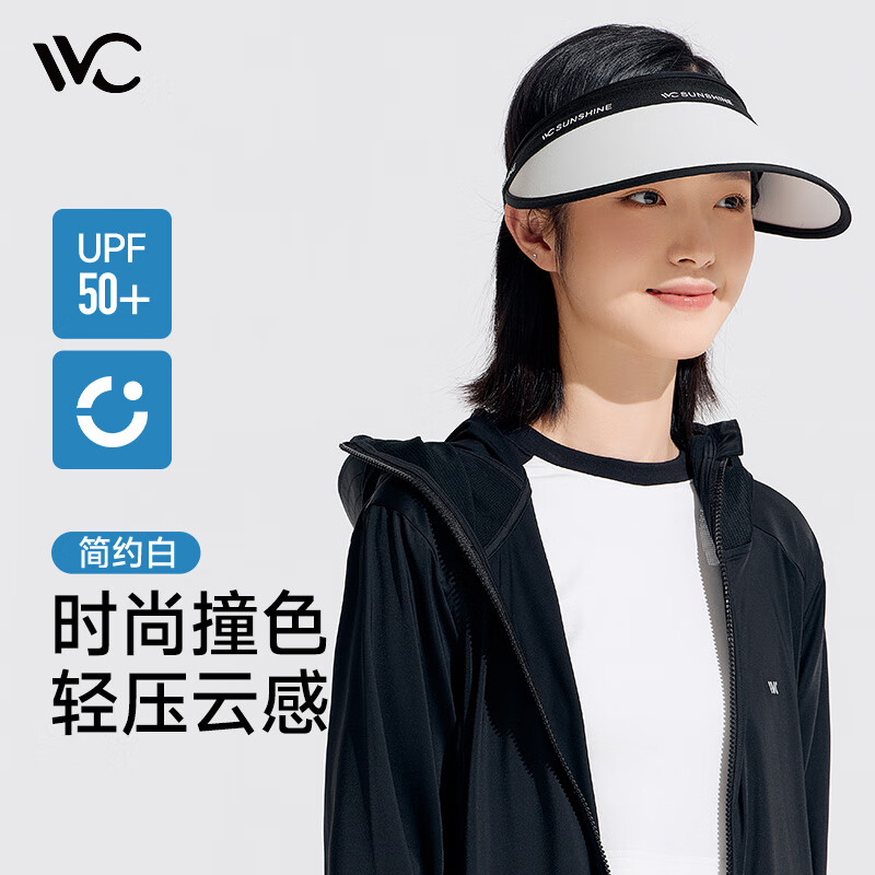 VVC 遮陽帽女防紫外線防曬帽夏季撞色太陽帽戶外空頂帽子 簡約白