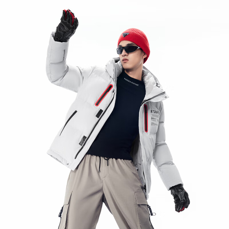 雪中飛秋冬新款休閑加厚前胸反光裝飾鏈條短款情侶款羽絨服情侶 鋁色 175/92A