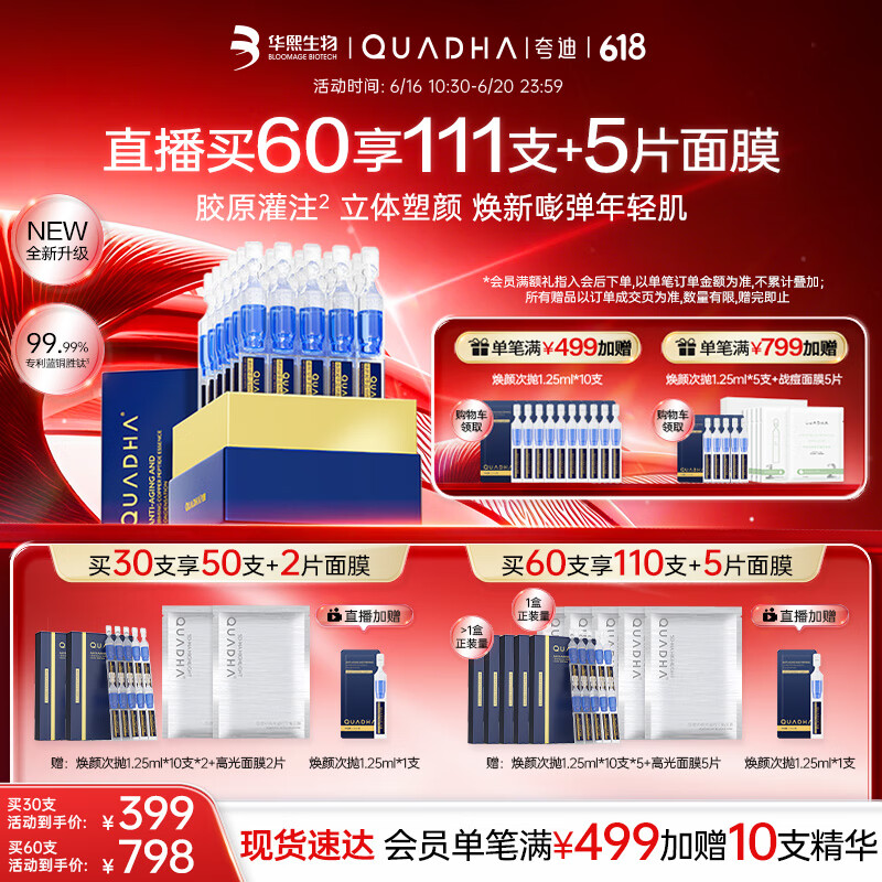 夸迪 煥顏2.0抗皺修護煥顏凝萃藍銅勝肽次拋精華液37.5ml ?煥顏2.0藍次拋30支