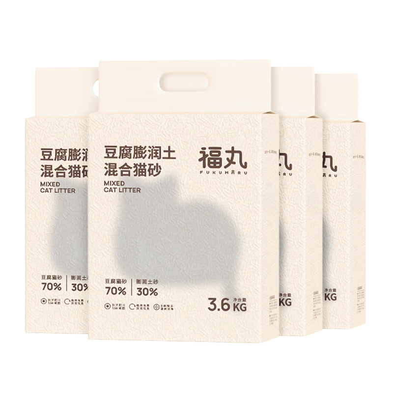 二人團：福丸 玉米豆腐膨潤土混合貓砂 3.6kg*4包