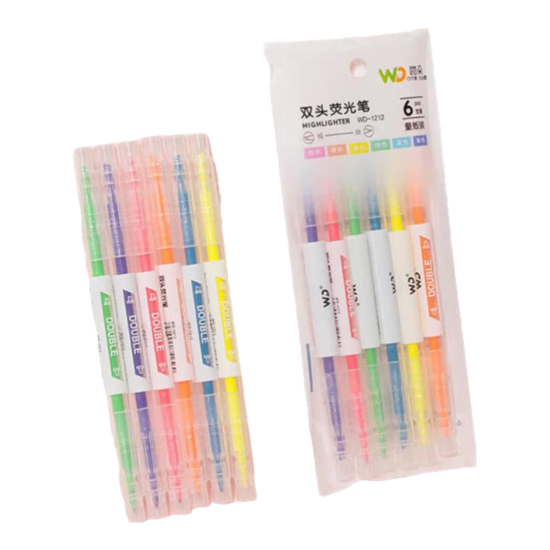 雙頭熒光筆熒光標記筆 學生用記號筆彩色粗劃重點淡色筆 【3只6色】1套裝