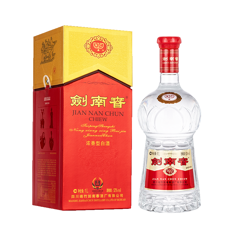 plus會員、再降價:劍南春 水晶劍 52度 1000ml（1L）單瓶裝 濃香型白酒