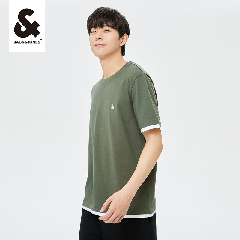 杰克瓊斯 杰克·瓊斯（JACK&JONES）夏季男裝撞色斜紋半袖上衣直筒版圓領短袖T恤