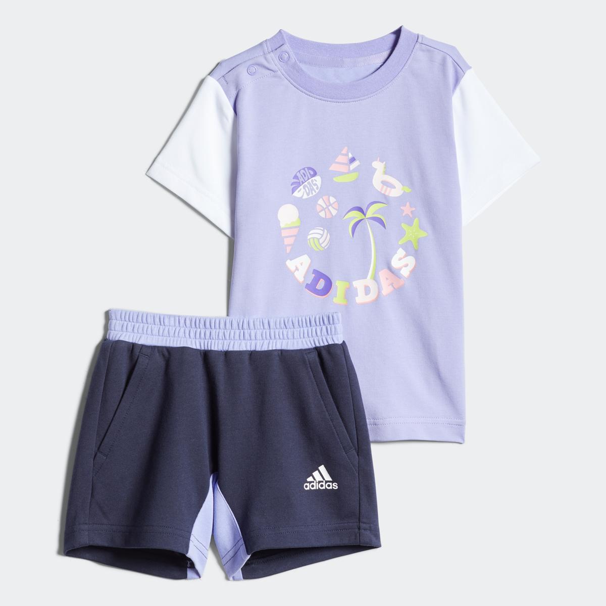 adidas 阿迪達斯 印花時尚透氣舒適百搭休閑中小童短袖套裝童裝套裝夏裝