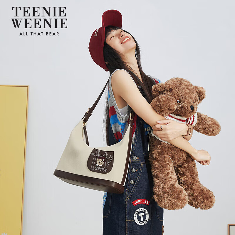 TEENIE WEENIE 水桶包女菜籃子包新復(fù)古學(xué)院風(fēng)通勤單肩腋下包美拉德包包