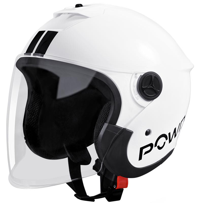 POWDA 安全頭盔 3C認證 亮白黑條紋 透明長鏡