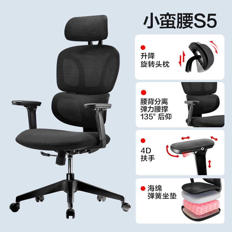 網(wǎng)易嚴(yán)選 S2 人體工學(xué)電腦椅 升降扶手款 S5pro黑色無腳踏