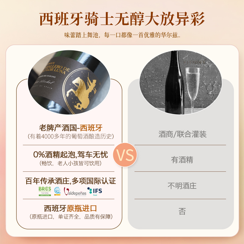 88VIP會(huì)員：菲特瓦 西班牙進(jìn)口無醇起泡酒氣泡酒零度無醇紅葡萄酒雙支禮盒裝配香檳杯