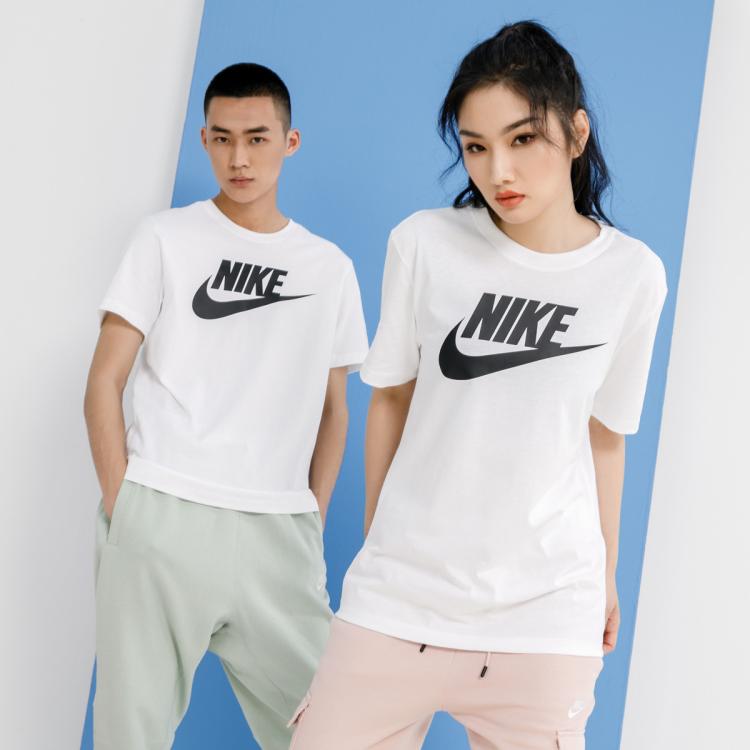 NIKE 耐克 男女款夏季新款運動寬松休閑短袖透氣圓領舒適情侶白T恤