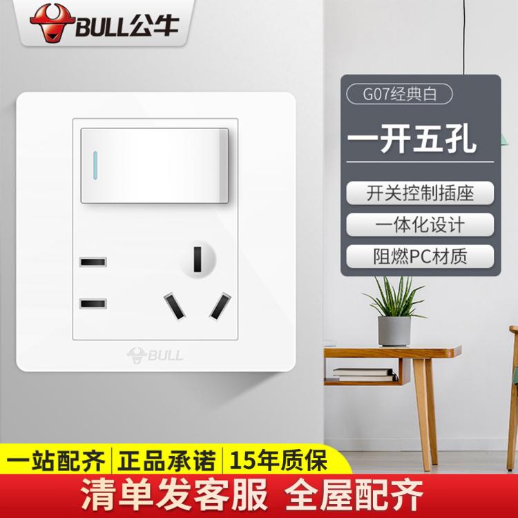 BULL 公牛 G07 開關插座面板 五孔插座 16A 白色
