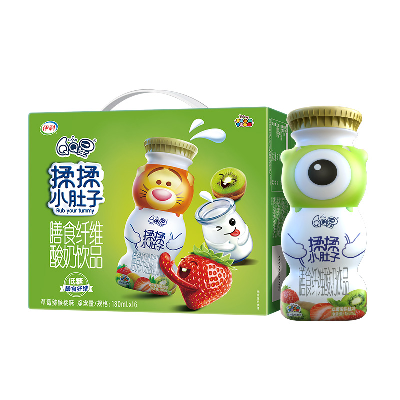 伊利 QQ星揉揉小肚子草莓獼猴桃味酸牛奶180ml*16