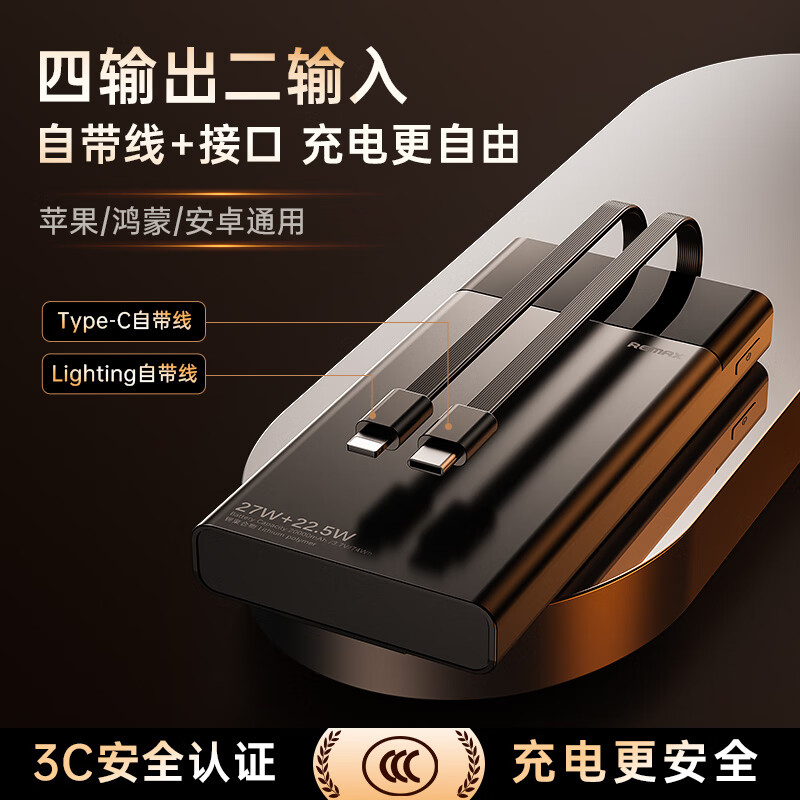 3C認證充電寶：睿量 充電寶20000毫安 27W超級快充
