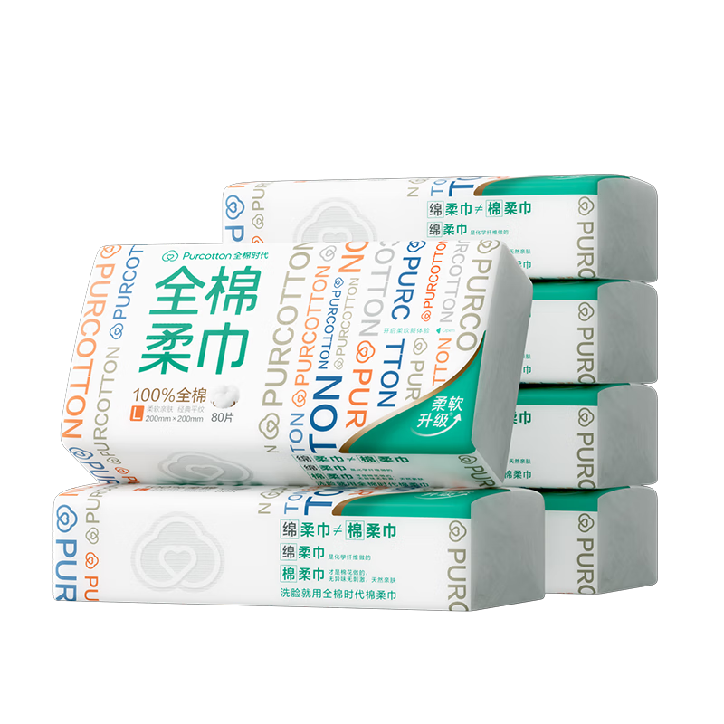 plus會員：全棉時代洗臉巾 80片*6包棉柔巾100﹪20*20CM×4件