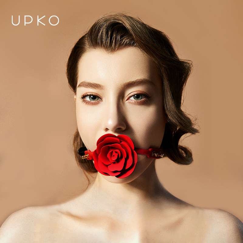 UPKO 黑皮帶紅玫瑰口球