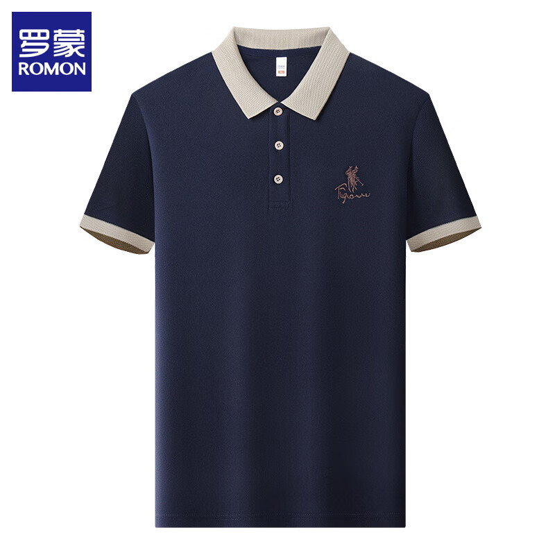 羅蒙（ROMON）短袖polo衫 男 深藍色 XL