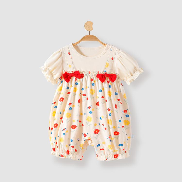 宜爽兒 嬰幼兒寶寶連體衣服唐裝公主超萌裙短袖哈衣爬服夏季嬰兒夏裝薄款
