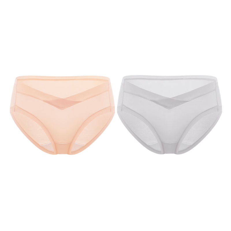 全棉時代（PurCotton）產婦孕婦內褲針織低腰純棉孕期產后三角褲2條 青麥綠+奶白色 L