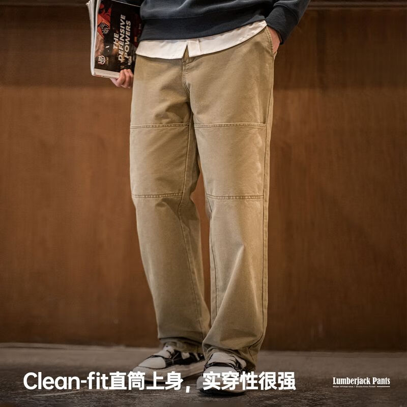 馬登 工裝褲 美式復古雙膝口袋工褲 純棉直筒休閑長褲