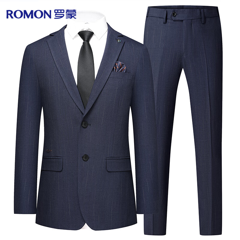 ROMON 羅蒙 西服套裝男修身商務(wù)職業(yè)正裝男士西裝伴郎服新郎服結(jié)婚禮服潮男裝