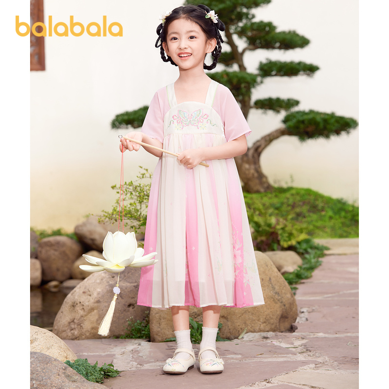 88VIP會員：巴拉巴拉 女童連衣裙2024兒童裙子夏季刺繡國風(fēng)漢服襦裙新中式