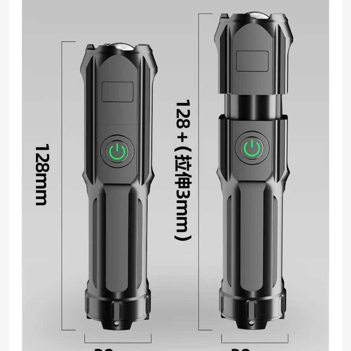 LED高亮變焦遠射可充電便攜式手電筒 黑色 旗艦款爆亮變焦800毫安 *2件